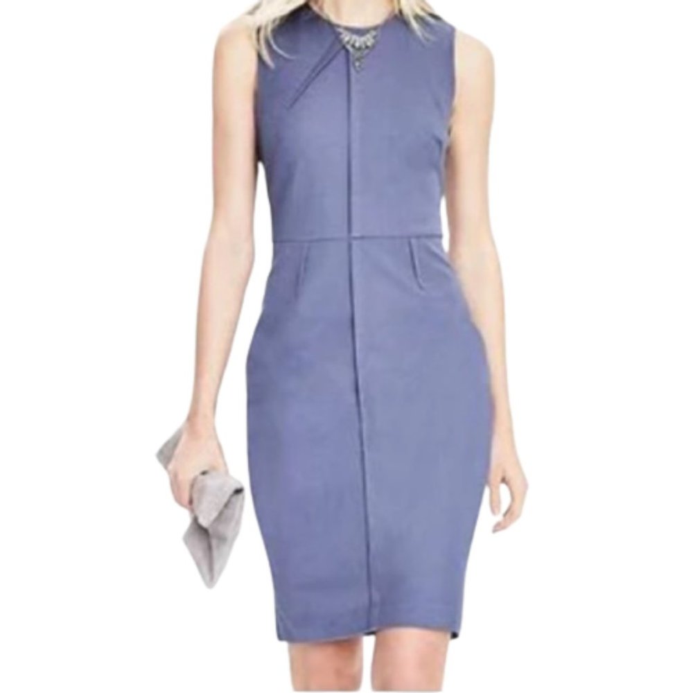 - NWOT Banana Republic Sloan Steel Smokey Blue Stretch Sheath Dress Size 12
